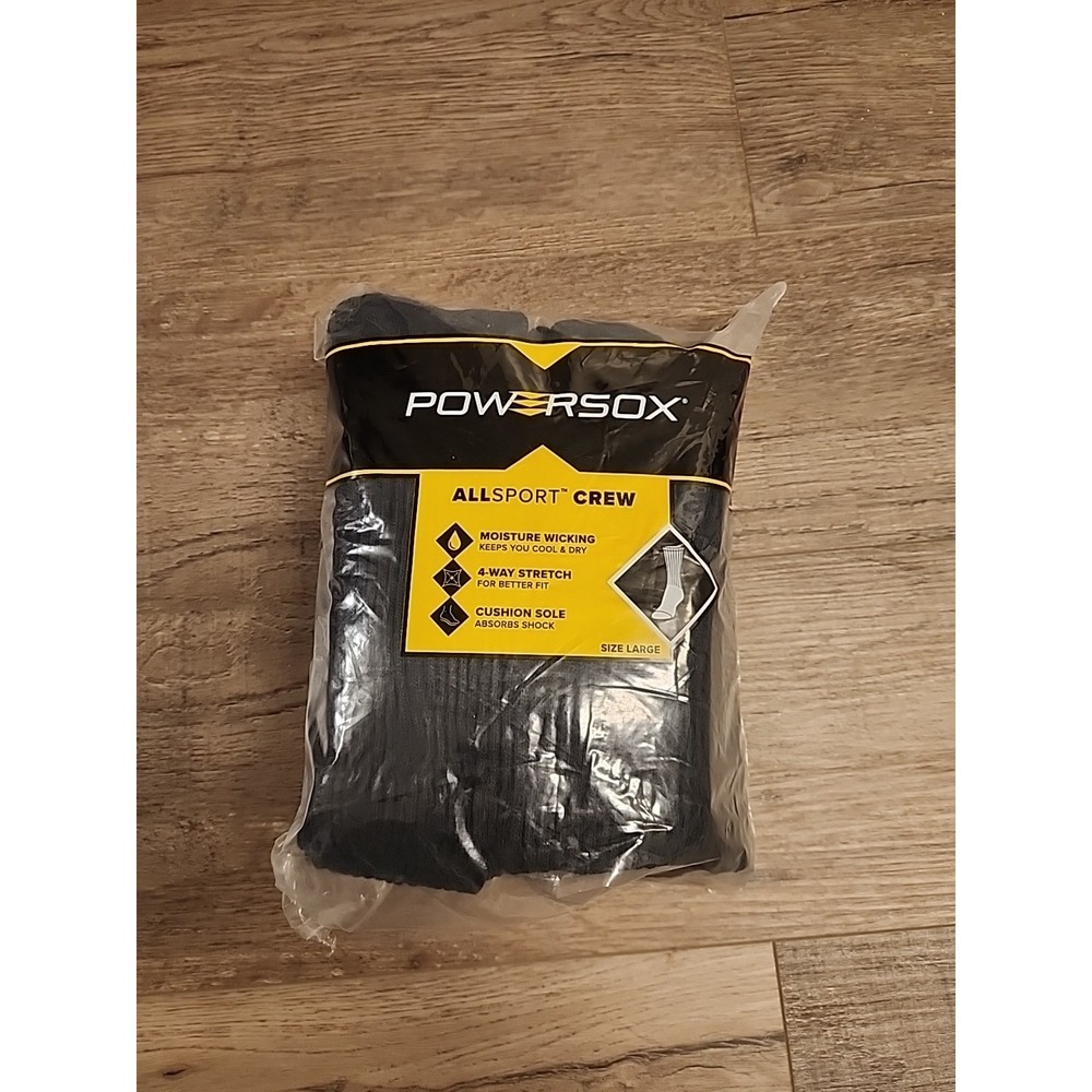 Powersox‎ Men's Crew Socks 12 Pair Black Size Large 6-12 Moisture Wicking NEW